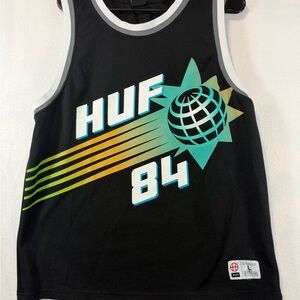 HUF Rebound Basketball Jersey, Men's Size Large, Worldwide 84, HUF 84, Black